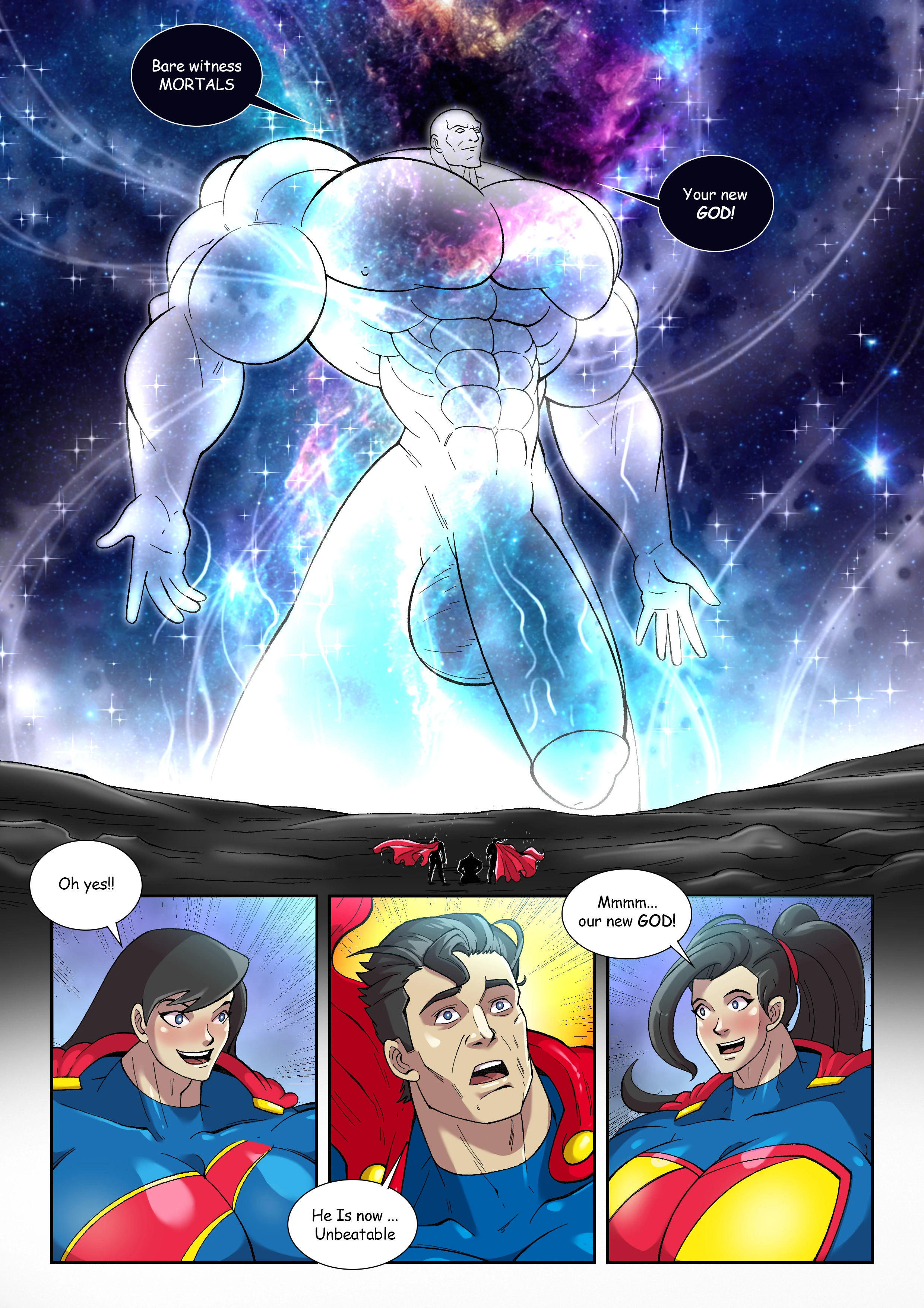 Super Lex comic panel showcasing male muscle growth and Lex Luthor's transformation.