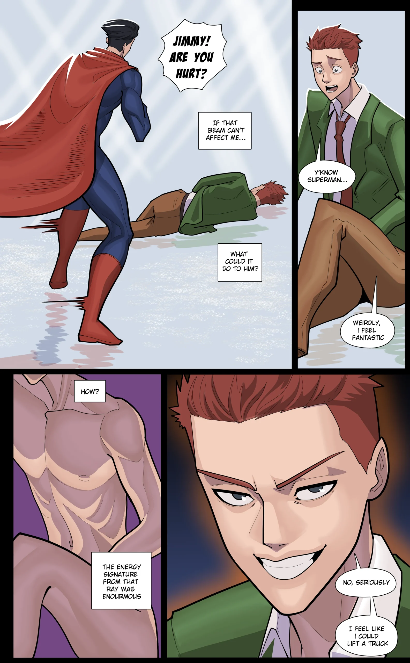 Jimmy Olsen muscle growth adult fan comic orange kryptonite transformation