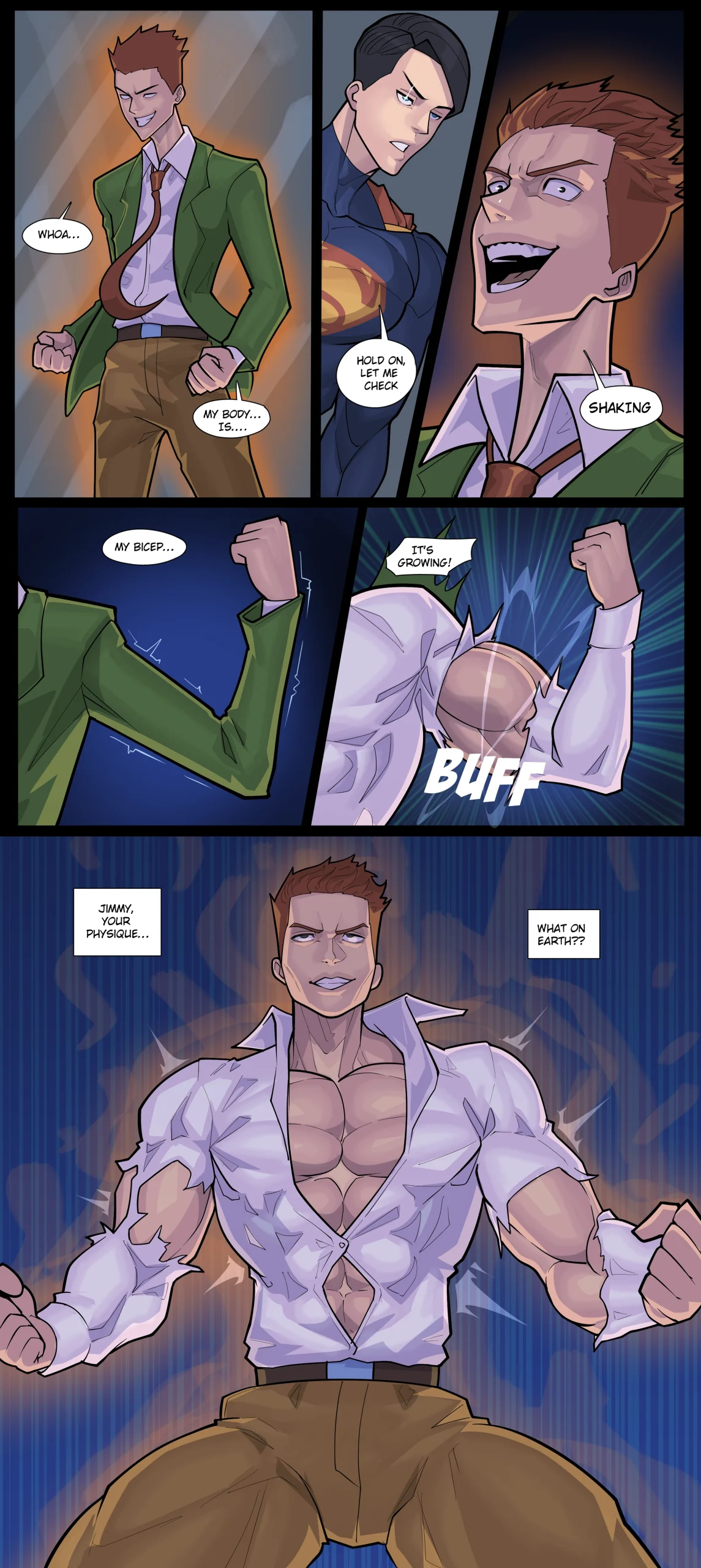 Jimmy Olsen muscle growth adult fan comic orange kryptonite transformation