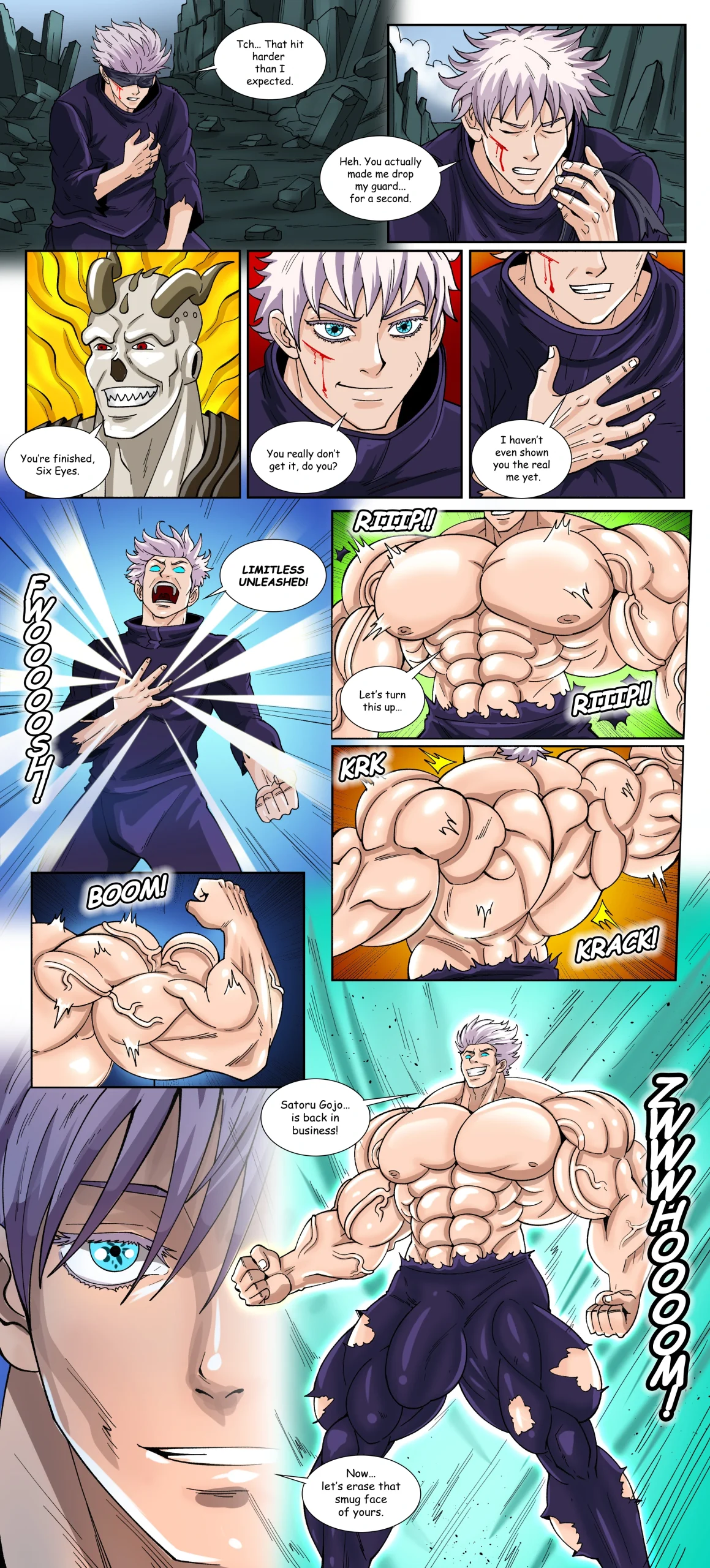 Gojo muscle growth transformation fan comic – Six Eyes Ascension Jujutsu Kaisen
